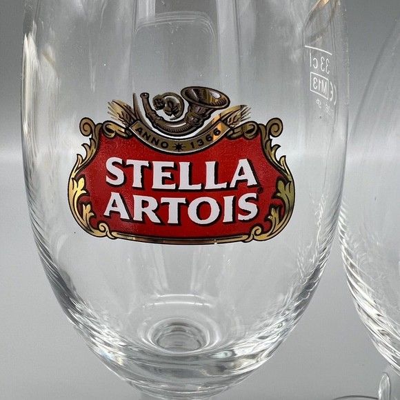 Stella Artois Chalice Beer Glasses Gold Rim 33cl Set of 3 Man Cave EUC - Picture 6 of 14
